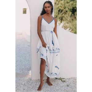 Anthropologie Celandine Embroidered Cotton Tiered Maxi Dress size Medium NWT